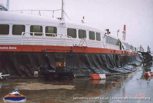 SRN4 The Princess Anne (GH-2007) undergoing maintenance at Hoverspeed -   (submitted by The <a href='http://www.hovercraft-museum.org/' target='_blank'>Hovercraft Museum Trust</a>).